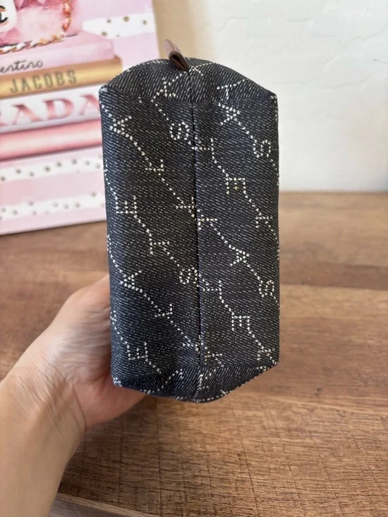 Stella McCartney Denim Monogram Zip Pouch with Brown Trim - Picture 3 of 7